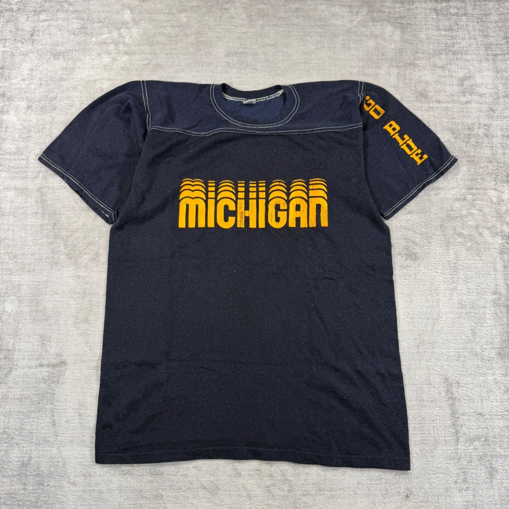 Vintage Michigan Wolverines Shirt Mens Large Blue Football Jersey Style Go Blue